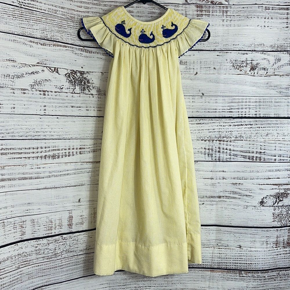 Born to‎ be Sassy Dress girls Sz 7 T embroidered seersucker ruffle sleeve cotton